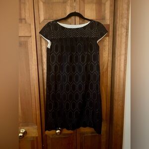 Ann Taylor Women’s Retro/Mod Dark Navy Dress, W/ White Accents Sz 4P 100% Cotton